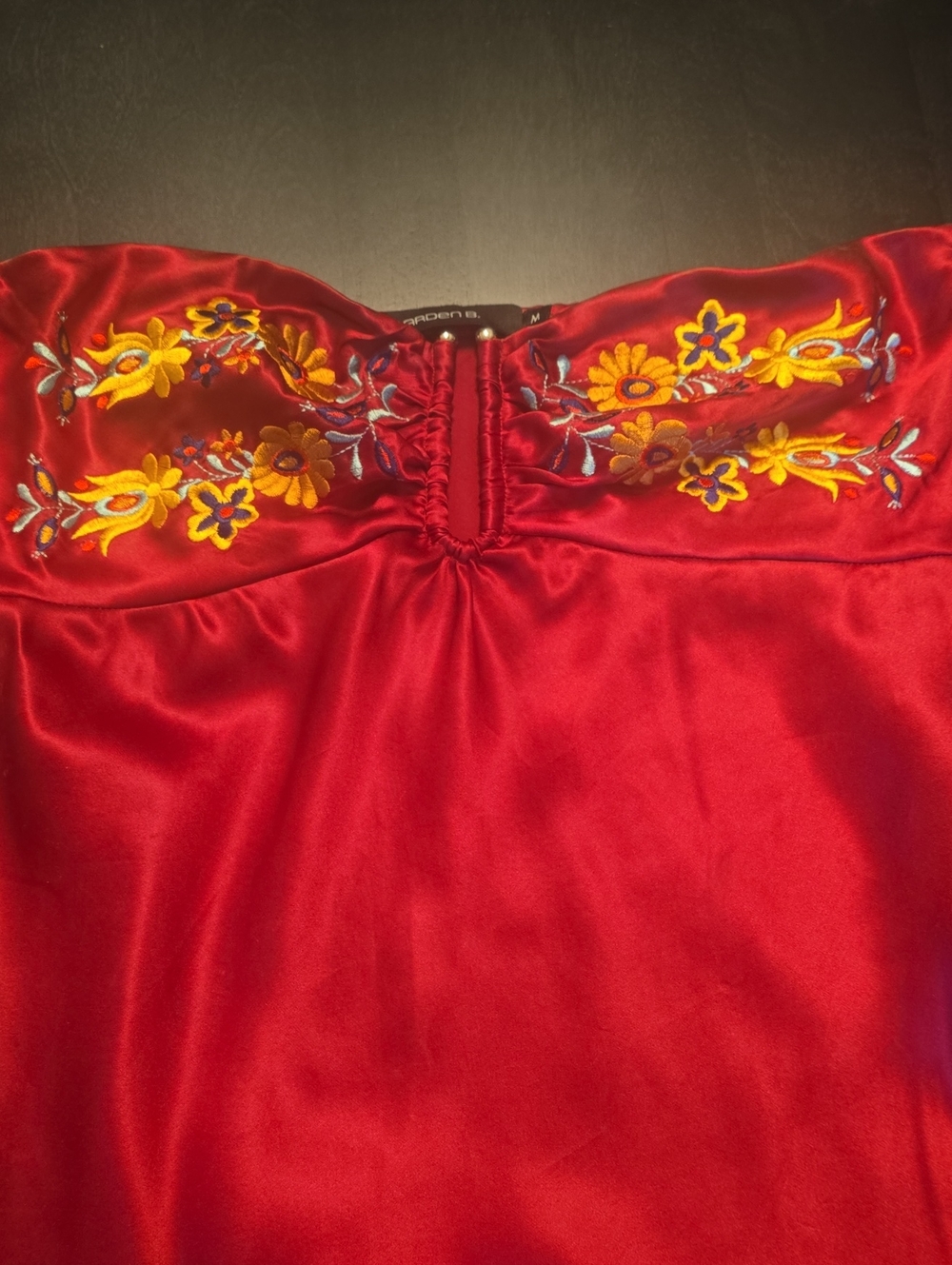 Arden B Red Strapless Satin Camisole with Yellow Embroidery